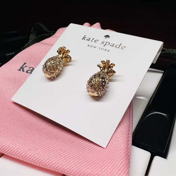 NWT Kate Spade New York By The Pool Gold Pineapple Stud Earrings Necklace Set - Picture 10 of 14